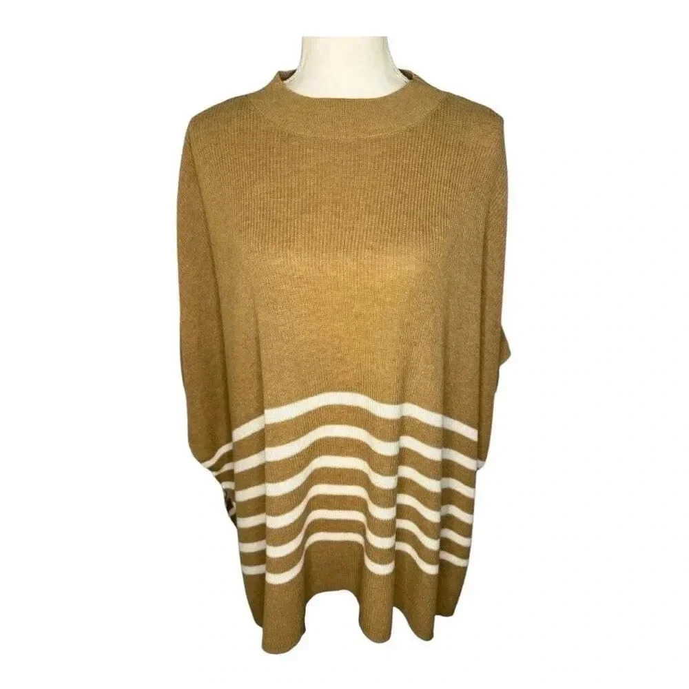 NEW J. Crew Women’s Striped Poncho‎ Sweater Tan & White NWT